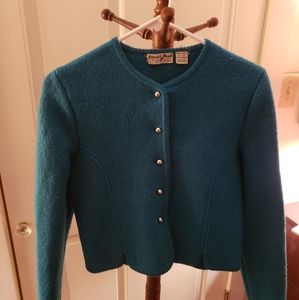 Carroll Reed wool button up sweater teal size 6